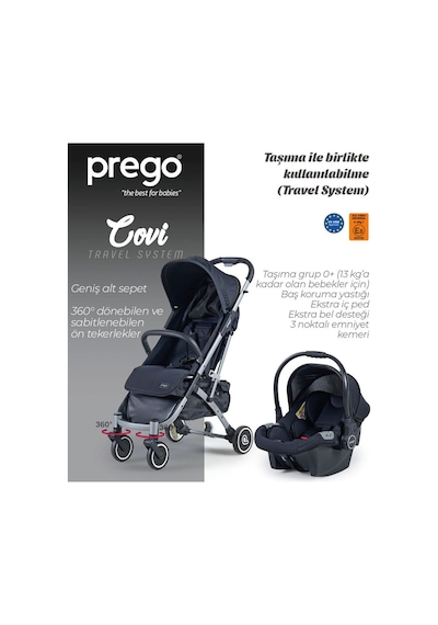 Prego 2024 Covi Kabin Tipi Bebek Arabası - Siyah Tek (Tek Araba)