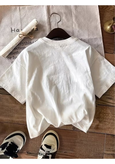 Kadın Bohem Kelebek Desenli Grafik Baskılı T-shirt Beyaz