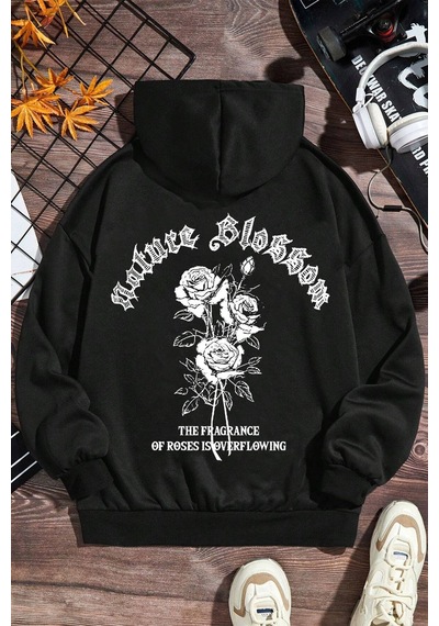 Uyguntarz White Rose Baskılı Erkek - Kız Çocuk Rahat Kalıp Sweatshirt Siyah Uyguntarz White Rose Baskılı Erkek - Kız Çocuk Rahat Kalıp Sweatshirt Siyah