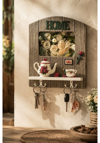 Porsima 2070 Duvara Montajlı Dekoratif Anahtarlık - Duvar Askılı Anahtar Düzenleyici 22x26,5cm Çok Renkli