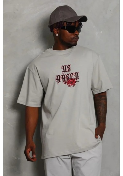 Modi Erkek Baskılı T-shirt Kısa Kol Bisiklet Yaka Regular Fit Rahat Kalıp Günlük Tişört - Gri - Mymg185489