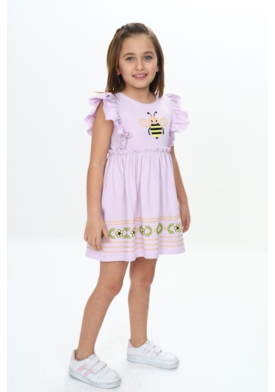 Toontoy Kids Toontoy Kız Çocuk Arı Baskılı Elbise Açık Lila