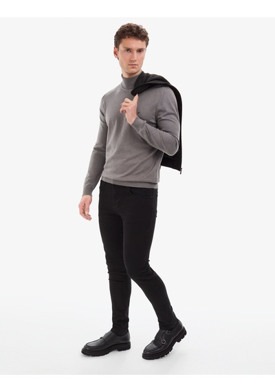 Pierre Cardin Gri Melanj Slim Fit Balıkçı Yaka Basic Triko Kazak 50314202-vr086