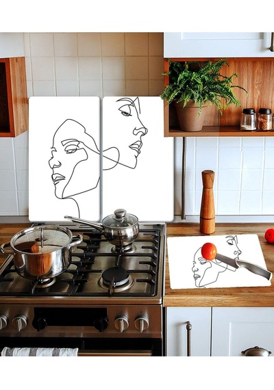 Takım Halinde Yüz 20X30 CM Kesme Tablası ve 60X52Cm Cam Ocak Koru