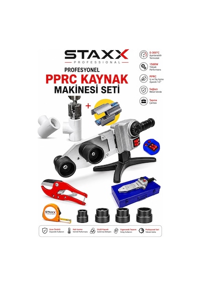 Staxx Stxppr150 1500w Pprc Plastik Boru Kaynak Makinesi Çift Rezistans Isı Ayarlı 20-25-32-40 Mm