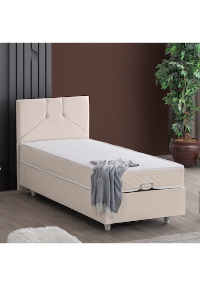 Wick Tek Kişilik Baza Başlık Letto Yatak Seti - Krem 90 x 200