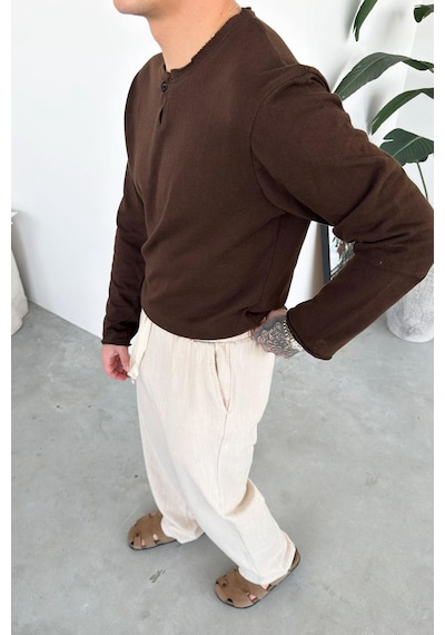 Kahverengi Softline Düğmeli Yaka Tişört Kahverengi
