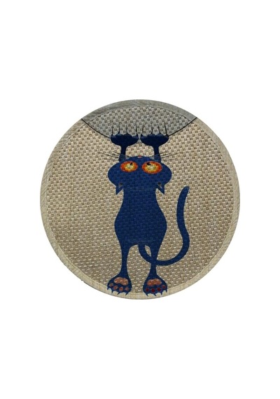 Desenli Çift Taraflı Kedi Tırmalama Paspası Yuvarlak Blue Cat 36 36 Cm