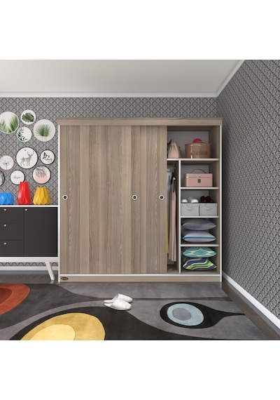 Kenzlife Gardırop Sürgülü Kapaklı Kapılı 180 Papatya Crd Gardolap Dolap