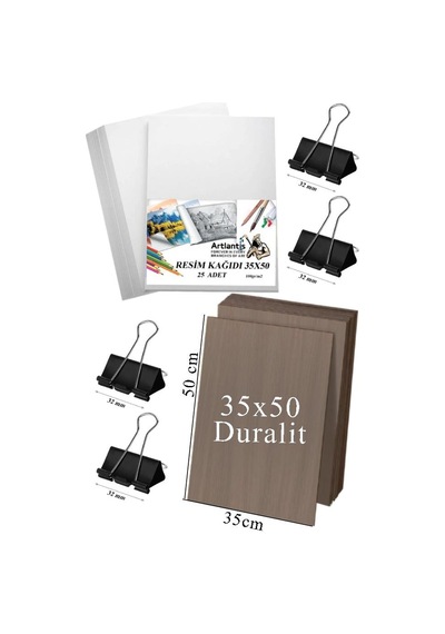 Karakalem Eskiz Çizim Seti Durolit Seti 35x50 Cm Duralit 1 Adet 35x50 Resim Kağıdı 25 Adet Mandal Metal 4 Adet