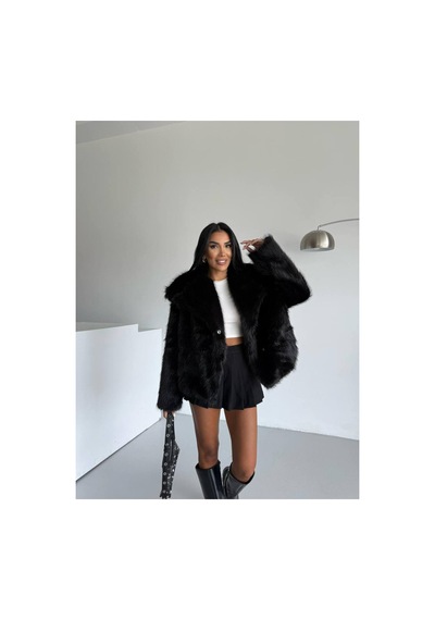 Asur Boutique Asur Butik Kadın Çıt Çıtlı Kalın Suni Kürk Siyah