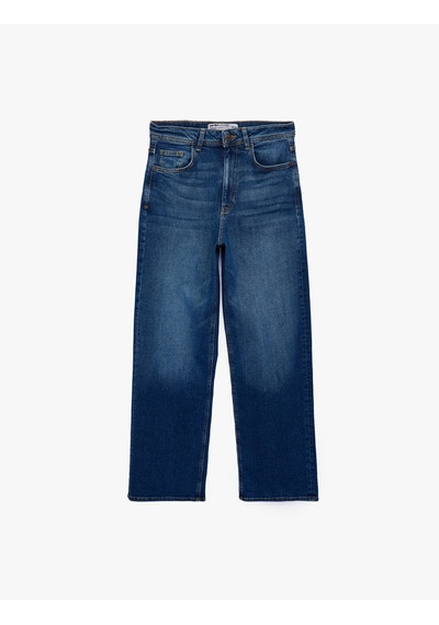 Koton Pamuklu Regular Fit Kısa Geniş Paça Denim Pantolon - Culotte Jeans Koyu İndigo 7wal40114md