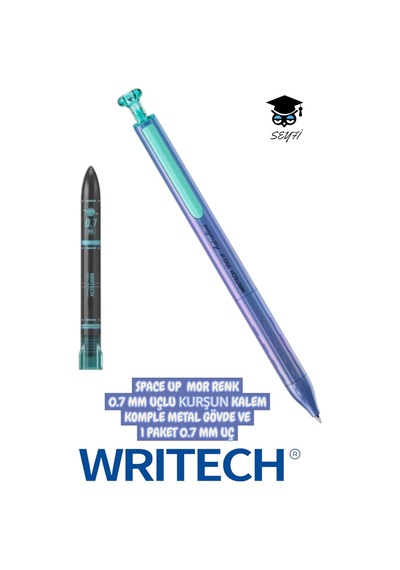 Writech Space Up 0.7 Mm Uçlu Kurşun Kalem, Komple Metal Gövde, 1 Paket 0.7 Mm Uç Mor