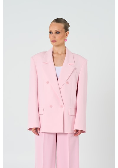 Thalure Kadın Pembe Oversize Kruvaze Blazer