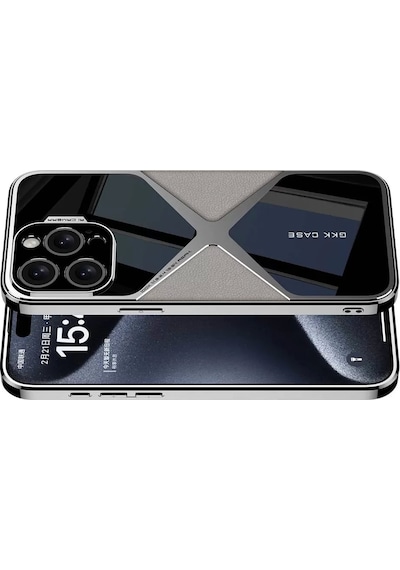 Apple Uyumlu iPhone 15 Pro Kılıf Ultra İnce Kamera Korumalı Pc + Deri Arka Yüzey Redclick X-pro Kapak - Titanyum - Gri