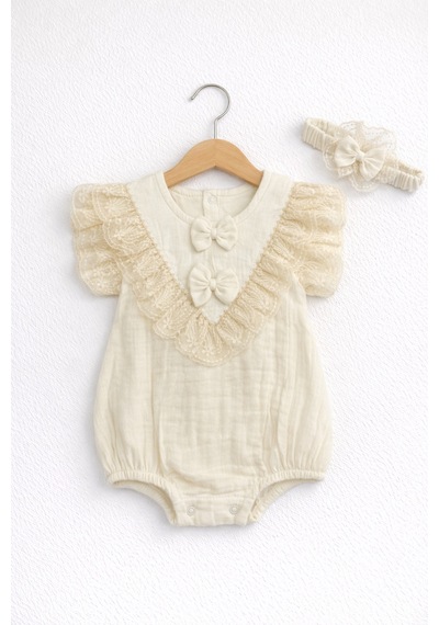 Kardeşler Bebe Müslin Body & Zıbın Fiyonk Detay Bej