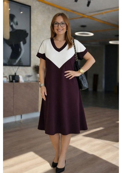 Butik İstanbul Kadın Kısa Kollu V Yakalı Kısa Modal Elbise Bordo