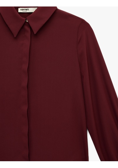 Koton Regular Fit Klasik Yaka Düğmeli Uzun Kollu Gömlek Bordo 6sak60235uw Bordo