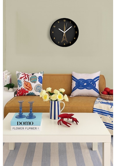 Eyfel Kulesi Modern Duvar Saati - 30cm - Önü Camlı Siyah Kasa - Sessiz Mekanizma-jh0808 Siyah