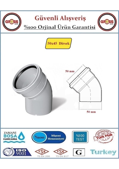 Fırat Pvc 45 Derece Dirsek - 50mm 50mm