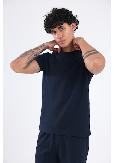 Rowinger Waffle Dokulu Nakış Logo Detaylı Oversize Erkek T-shirt Navyblue