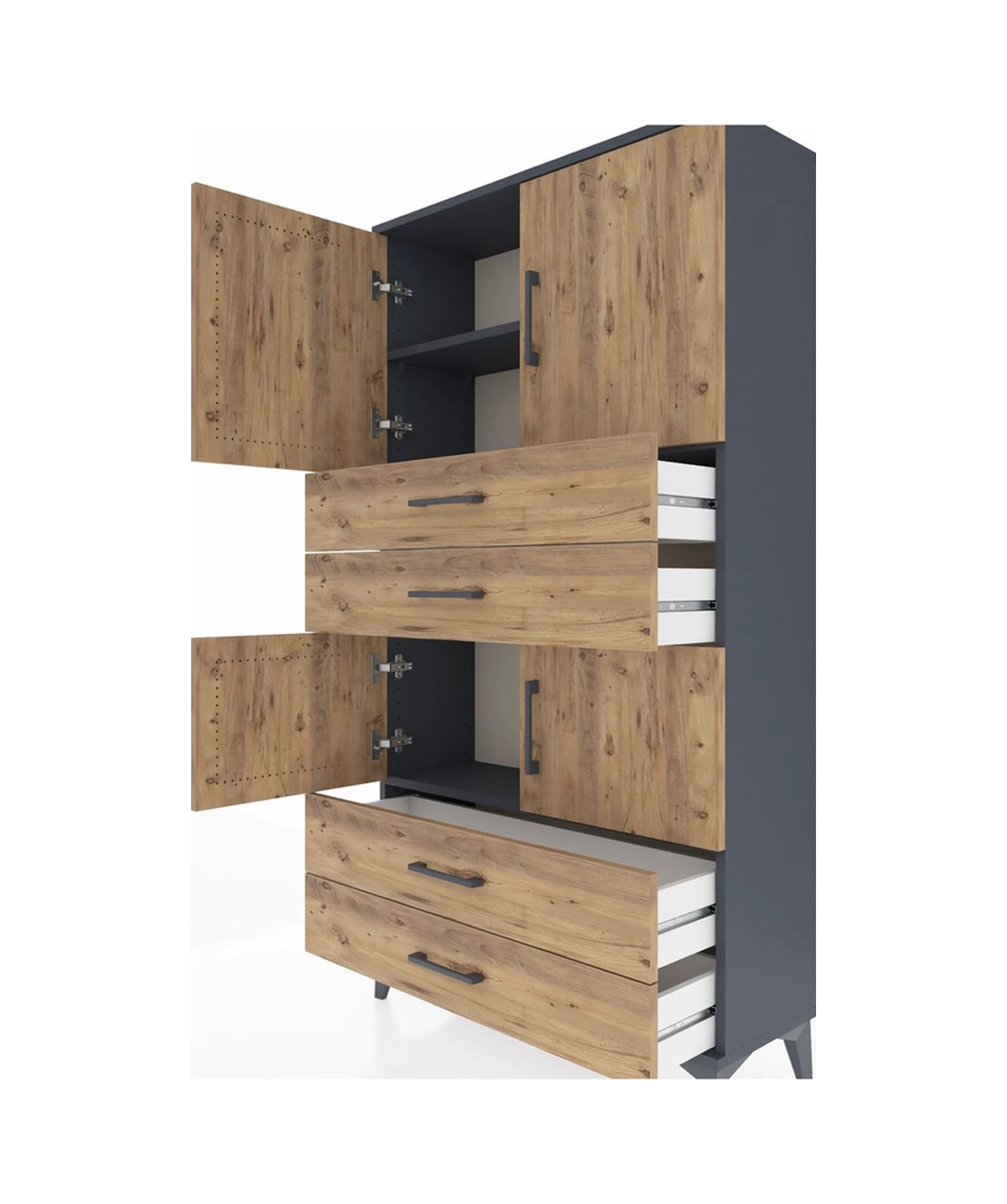 Arges Dolap 3 Raflı 4 Çekmeceli 4 Kapaklı 88x30x163 Antrasit-çam Antrasit