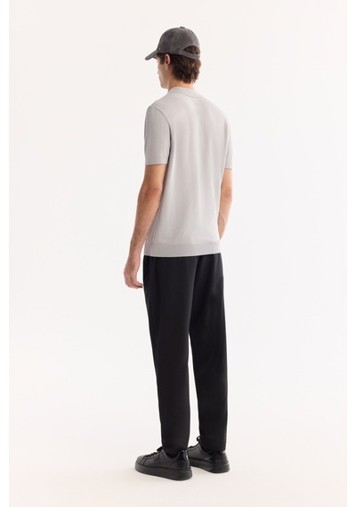 Avva Erkek Gri Polo Yaka Fermuarlı Rayon Tüylenmeyen Triko Regular Fit T-shirt A52y5006