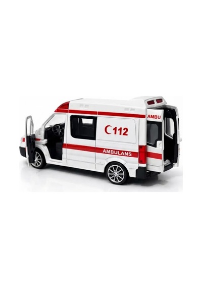 1:30 Metal Çek Bırak Ambulans Sesli Işıklı 4 Kapısı Açılan Oyuncak Model Araba 14cm Çok Renkli