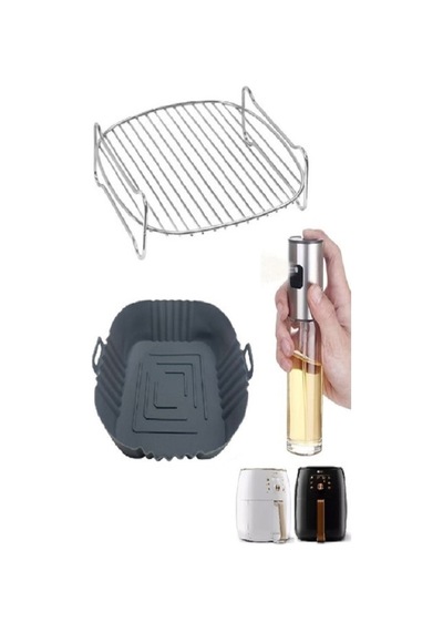 XXL Airfryer Aksesuar Seti Izgara Teli Silikon Pişirme Kabı Ve Sprey Yağdanlık