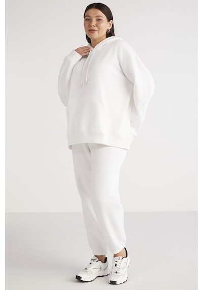 ETHIQUET TEREZABB Kadın Içi Polarlı Yumuşacık Comfort Fit Kapüşonlu Kanguru Cep Beyaz Büyük Beden Sweatshirt