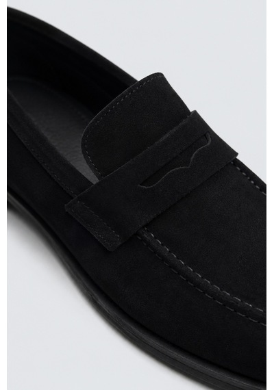 %100 Süet İnce Taban Loafer Siyah