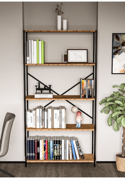 Metal Kitaplık 5 Raflı Ev Ofis Rafı Dosya Kitap Mutfak Rafı Çok Amaçlı Geniş Raflı 180cm Atlantik Çam