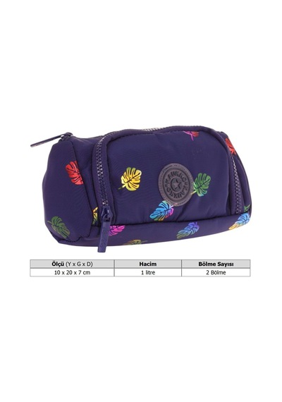 Kaukko Plump İki Bölmeli Lacivert Yaprak Desenli Kız Çocuk Kalem Çantası/kalemlik - K2689 Lacivert