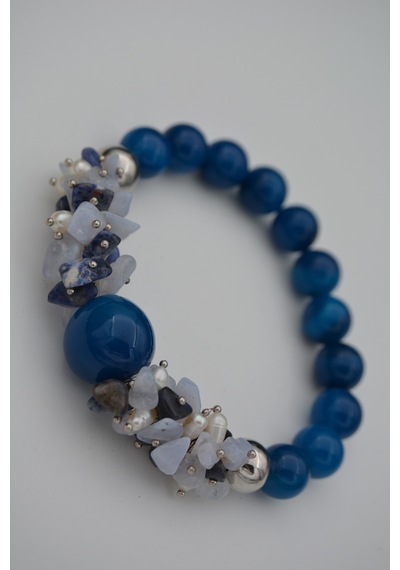 Stoneage Güzel Bayan Bileklik Ceyt Inci ve Lapis Lazuli Taşlı El Çok Renkli