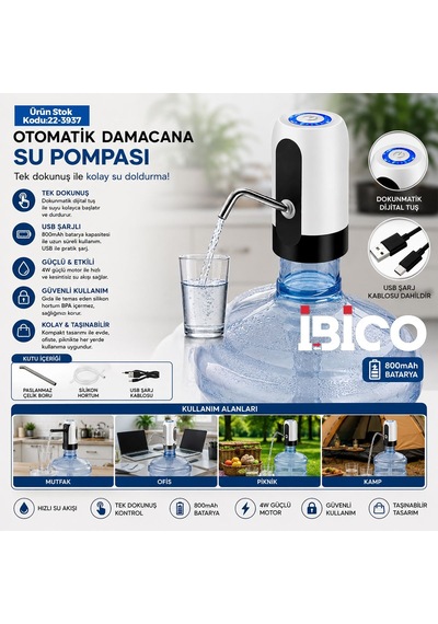 Usb Şarjlı Otomatik Damacana Su Pompası 4w 800mah Çok Renkli