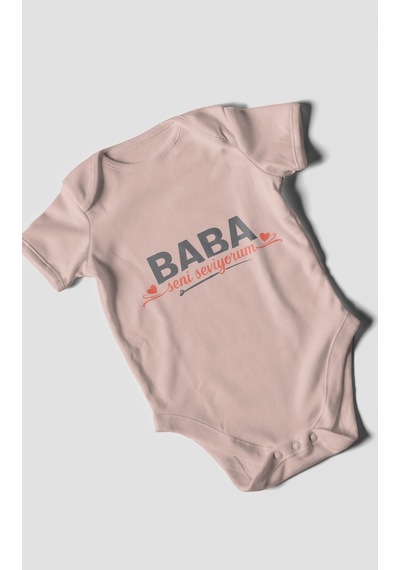 Morivokids Baba, Seni Seviyorum Kısa Kollu Bebek Body %100 Pamuk Pastel Pembe