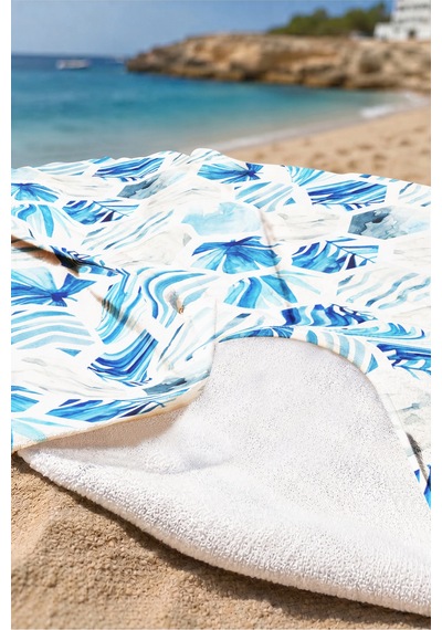 Mavi Tropikal Marine Plaj Havlusu - Geometrik Akdeniz Stil Beyaz Hızlı Kuruyan Mikrofiber Havlu Bulut Mercan