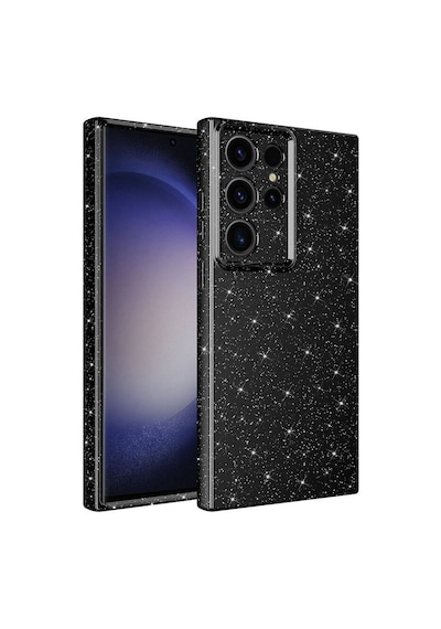 Galaxy Uyumlu S24 Ultra Kılıf Kamera Korumalı Simli Parıltılı Lüks Silikon Siyah