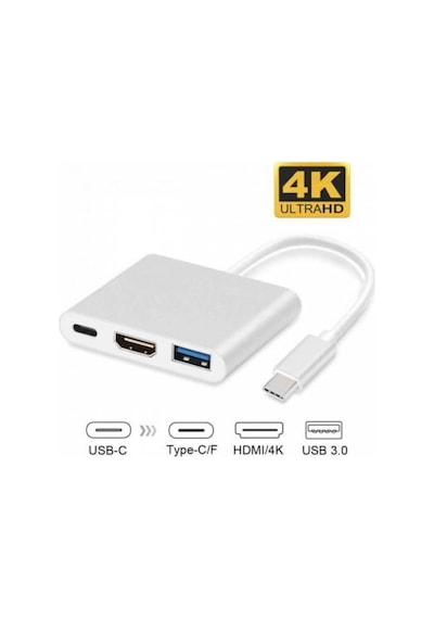 3 İn1 Type-C To HDMI 4K USB 3.0 Çevirici Dönüştürücü Adaptör