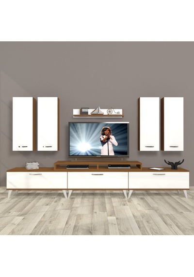 Decoraktiv Ekoflex 8d Slm Retro Tv Ünitesi Tv Sehpası Ceviz - Beyaz