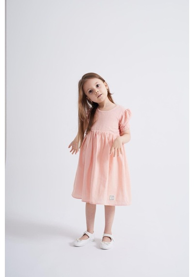 Oliventhekid Kolları Ve Beli Lastikli Kız Çocuk Elbise Pembe Pembe