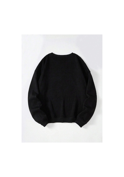 Tarzsokak Ayıcık Baskılı Üç İplik Kalın Bisiklet Yaka Unisex Oversize Sweatshirt Siyah