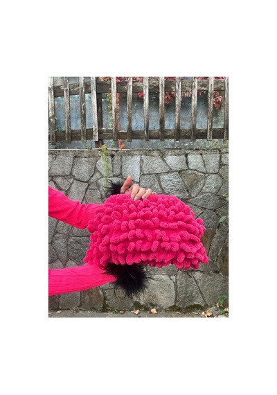 Melonndesign Puffy Çanta El Örgüsü Kol Çantası Yumoş Fuşya