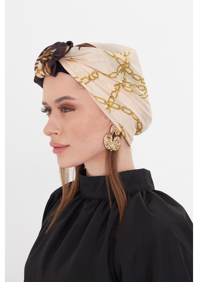 Hürrem Bone Bej Pratik Hazır Geçmeli Tesettür Bone Kesik Elyaf Retro Desenli 2409 12 Bej Hürrem Bone Bej Pratik Hazır Geçmeli Tesettür Bone Kesik Elyaf Retro Desenli 2409 12 Bej
