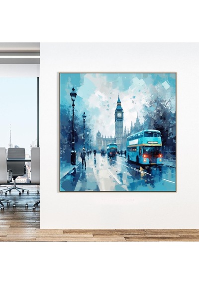 Manzara Şehir El Yapımı Yağlı Boya Tablo 96x95cm