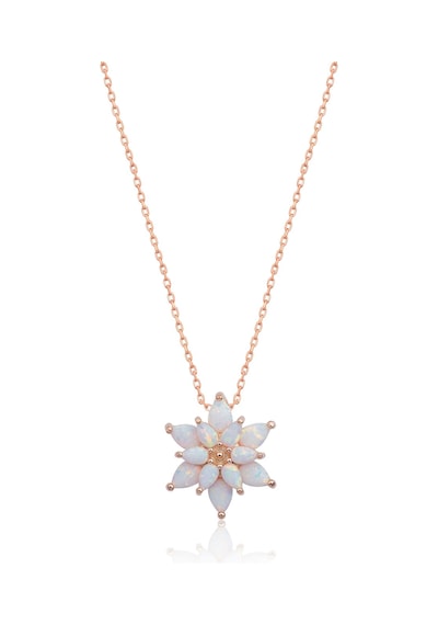 Papatya Silver 925 Ayar Beyaz Opal Taşlı Gümüş Lotus Kolye