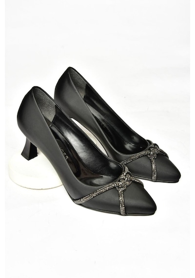 Fox Shoes S246061604 Siyah Kumaş Kalın Topuklu Kadın Abiye Ayakkabı Siyah