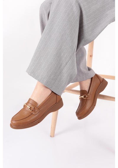 Dgn 3001-2 Kadin Aksesuarli Loafer Ayakkabi Taba Floater