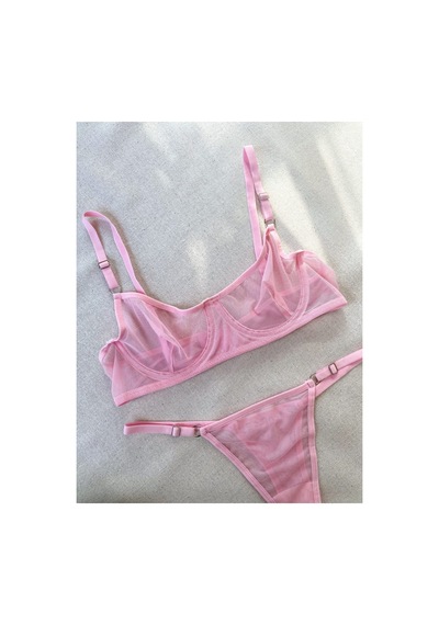 La Linaa Kadın Tül Tanga Külotlu Sütyen Takım Toz Pembe - 606416733 Toz Pembe