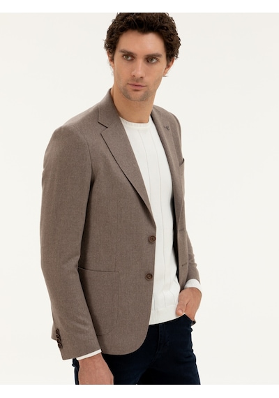 Cacharel Açık Kahverengi Slim Fit Kaşmir Ceket